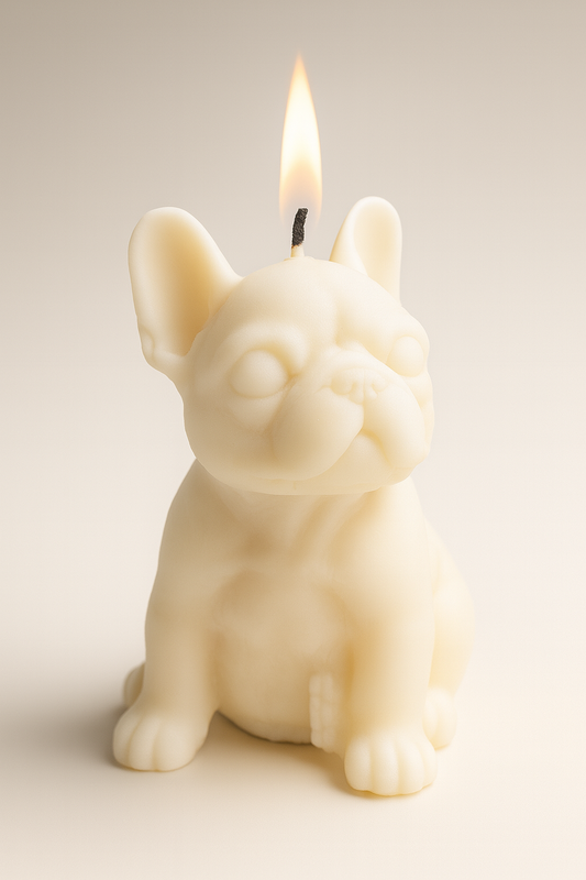 2 Velitas decorativas de Bulldog – ternura y diseño en una vela.