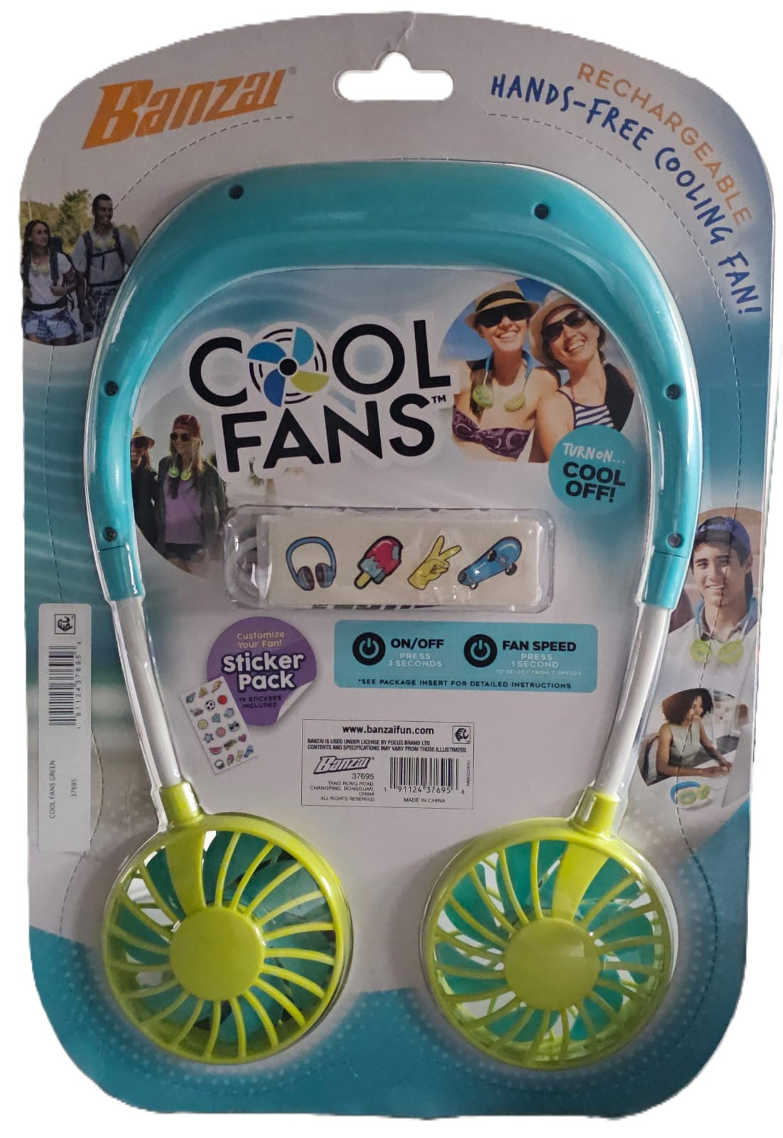Ventilador Portátil Banzai Usb - Incluye Sicker Pack - Color Verde. - Seiton Home