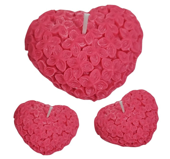Vela Decorativa en Forma de Corazón con Relieve Floral Set x 3 - Seiton Home
