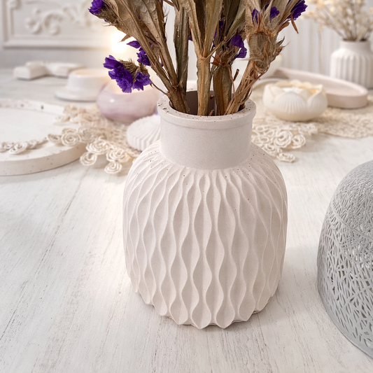 Jarrón Blanco Texturizado Ondulado - Seiton Home