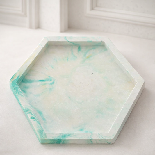 Plato Joyero Hexagonal Verde Agua – Bandeja Decorativa Artesanal - Seiton Home
