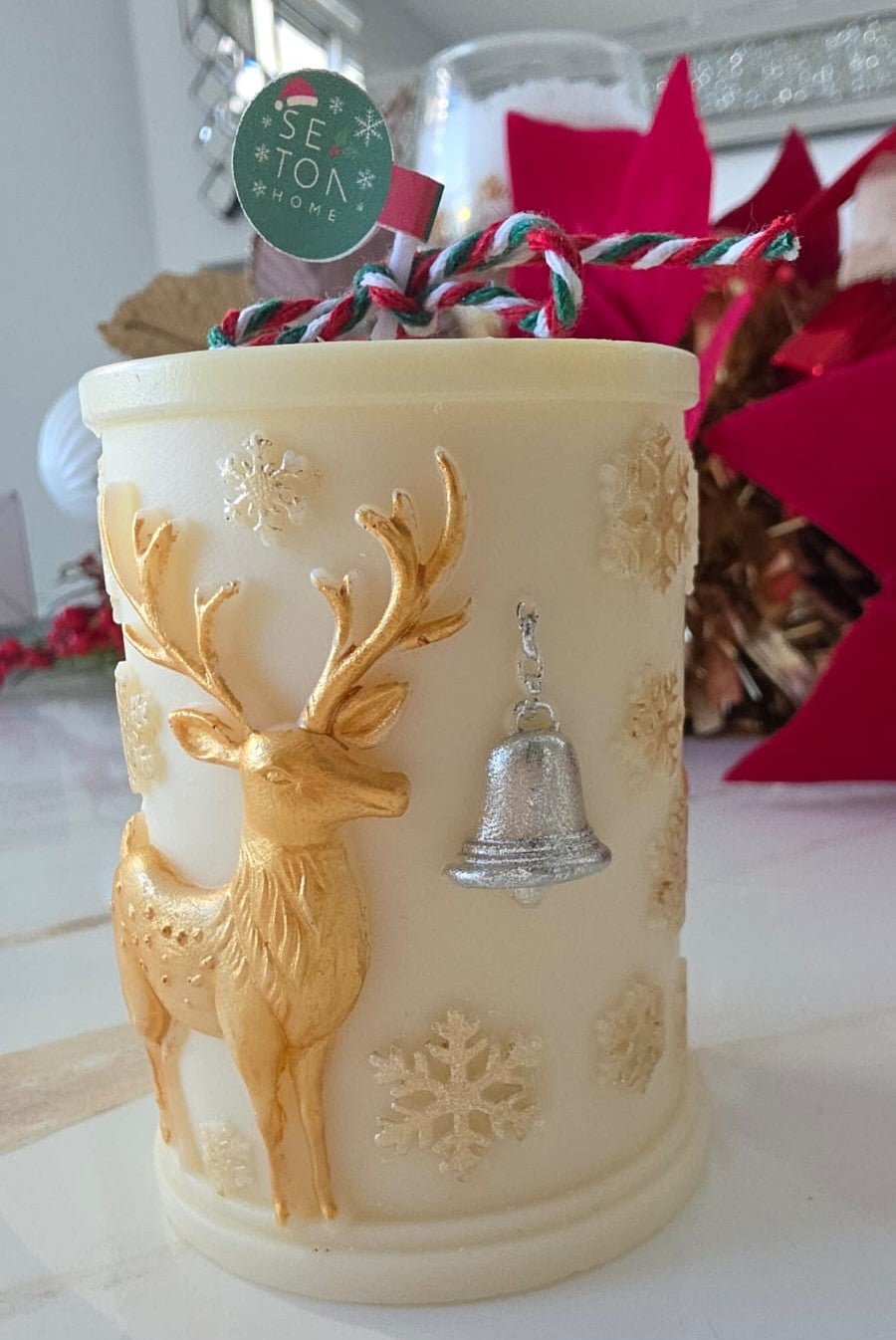 Vela decorativa navideña - Reno Dorado.